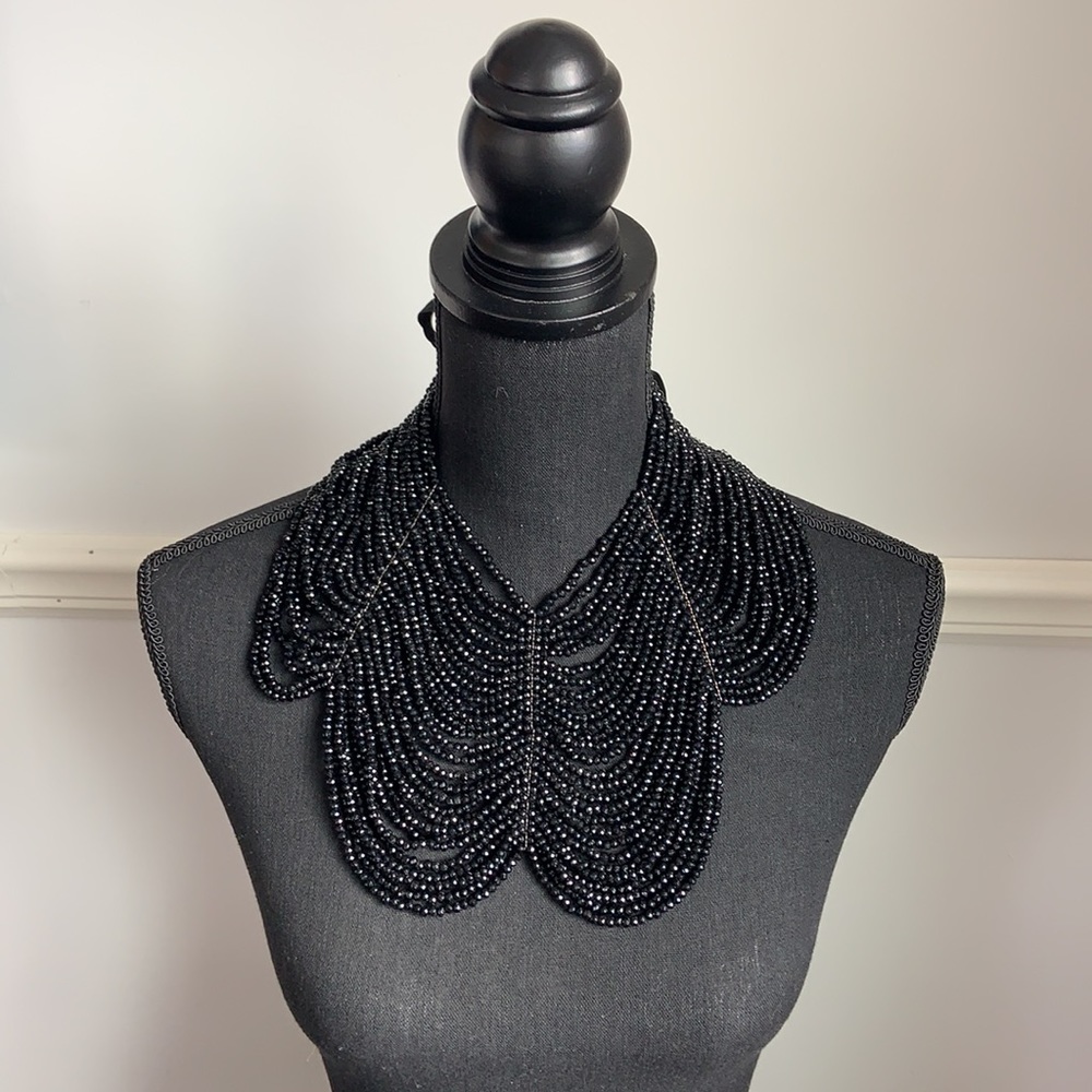 Black Beaded Necklace Collar Choker Statement Jewelry by Tasha